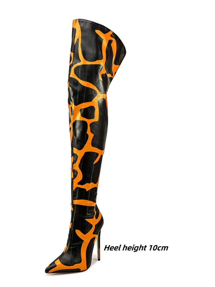 Sexy Striped Back Zip Over-the-Knee Boots for Women