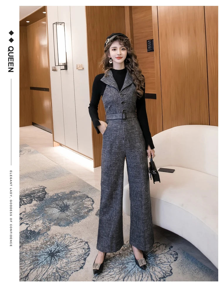 Classic Single Breasted Wide Leg Jumpsuit For Women