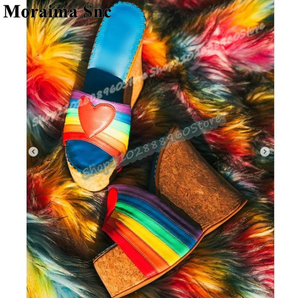 Iridescent Strappy Leather Platform Sandals For Women