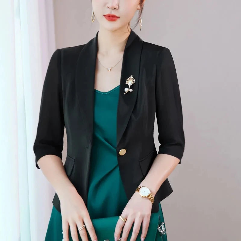 Lightweight Solid Color Chiffon Blazer Jacket For Women