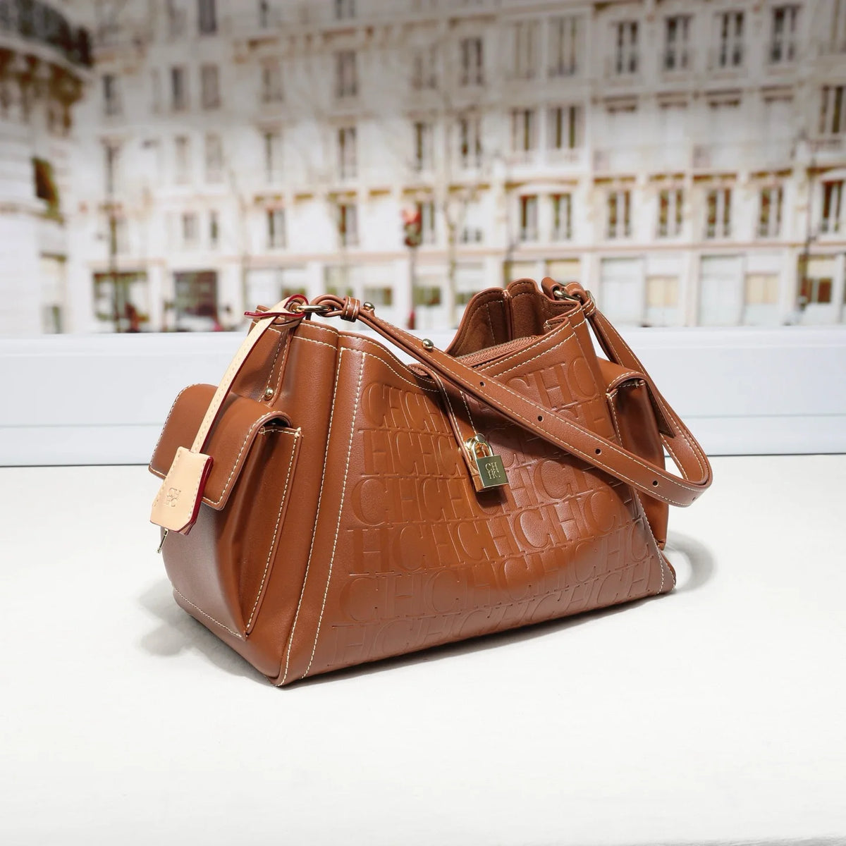 Embossed Bucket Shoulder Handbag