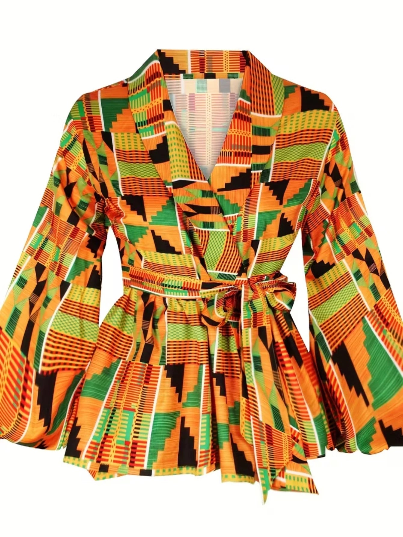 Women's Notched Lapel Long Sleeve Printed Wrap Peplum Top For Daily Vacation Street Casual Fashion Occasions