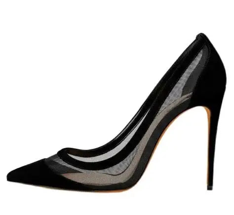 Elegant Nude Pink Black Suede Patchwork Pointed Toe Pumps for Women