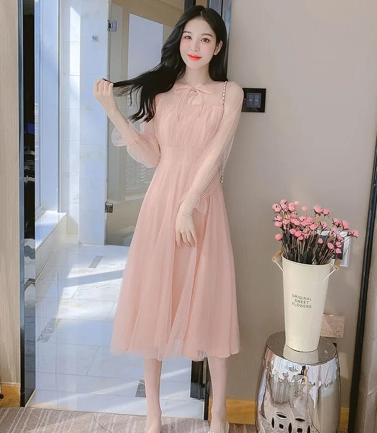 2026 Summer French Style Mesh Tulle Long Dress Women Elegant Fairy Party Maxi Dress Soft Aesthetic Holiday Beach Wear