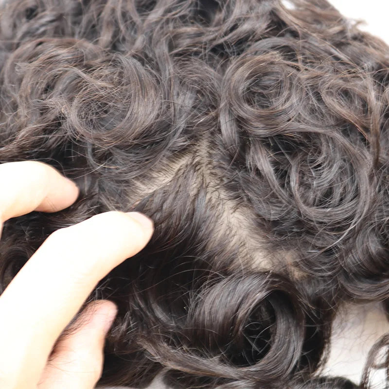 Curly Blonde Lace Front Human Hair Toupee for Women