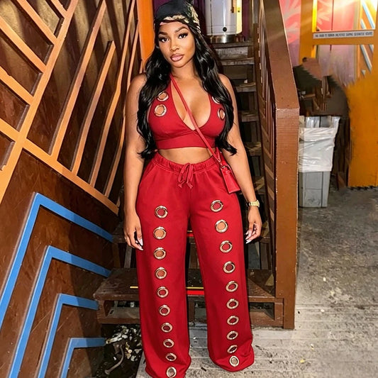 Halter Backless Crop Top Set