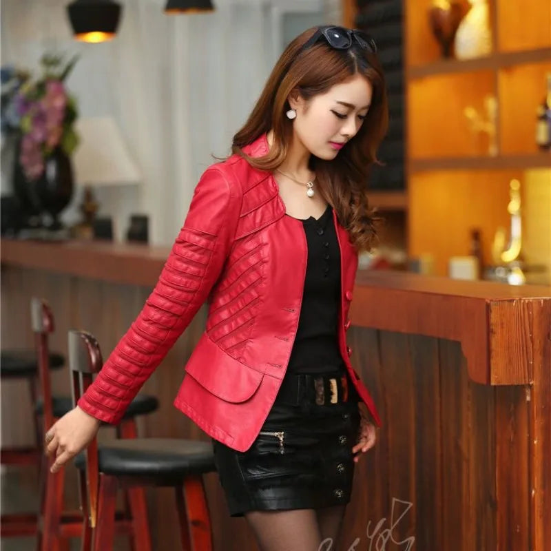 Leather Jacket Women New Fashionable Women's Clothing Autumn Patchwork Slim Coat