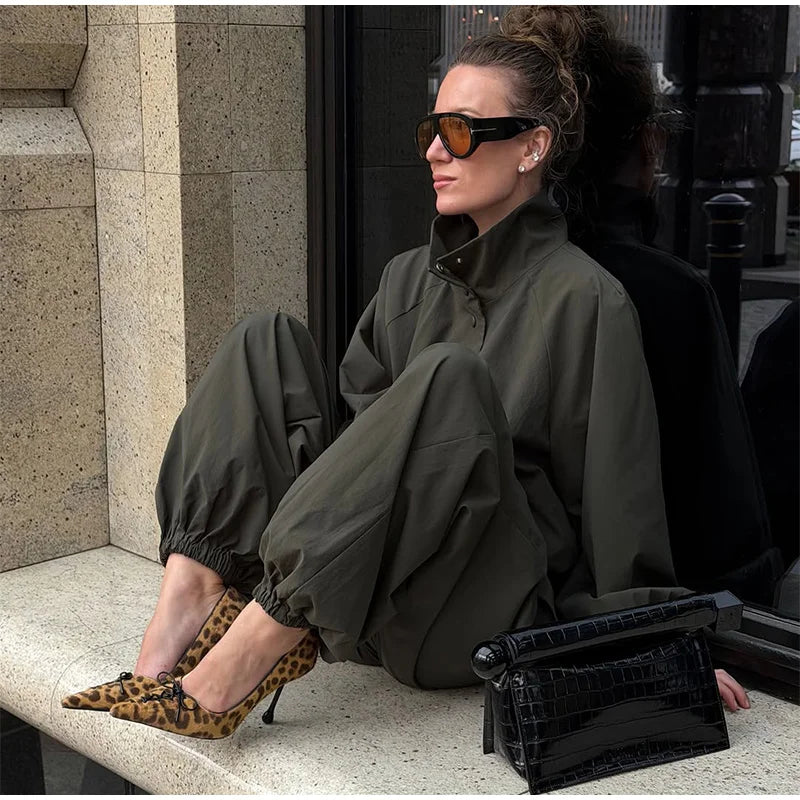 Ruffle Hem Jacket and Jogger Pants Two Piece Set for Women