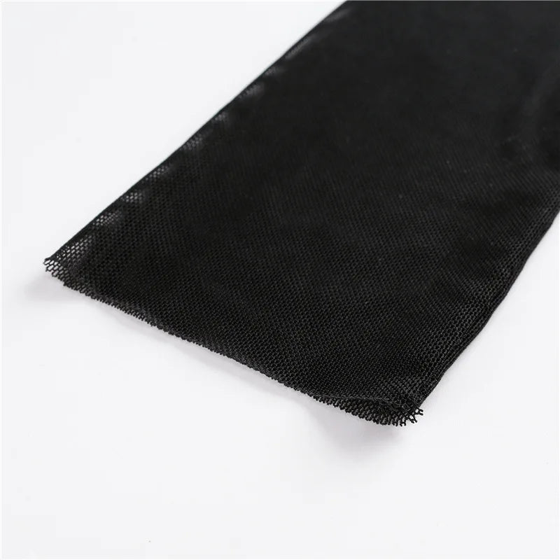 Sexy Women Crop Top Mesh Sleeve T-Shirt Sexy Tops Hollow Out Transparent Tops Ladies T Shirt Black Top Casual T-shirt Tee Shirts