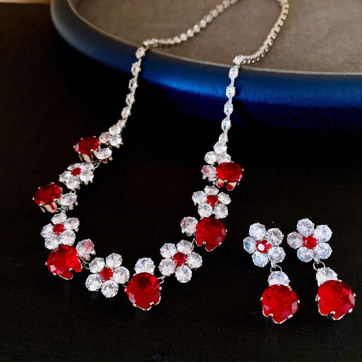 Floral Cubic Zirconia Necklace Set