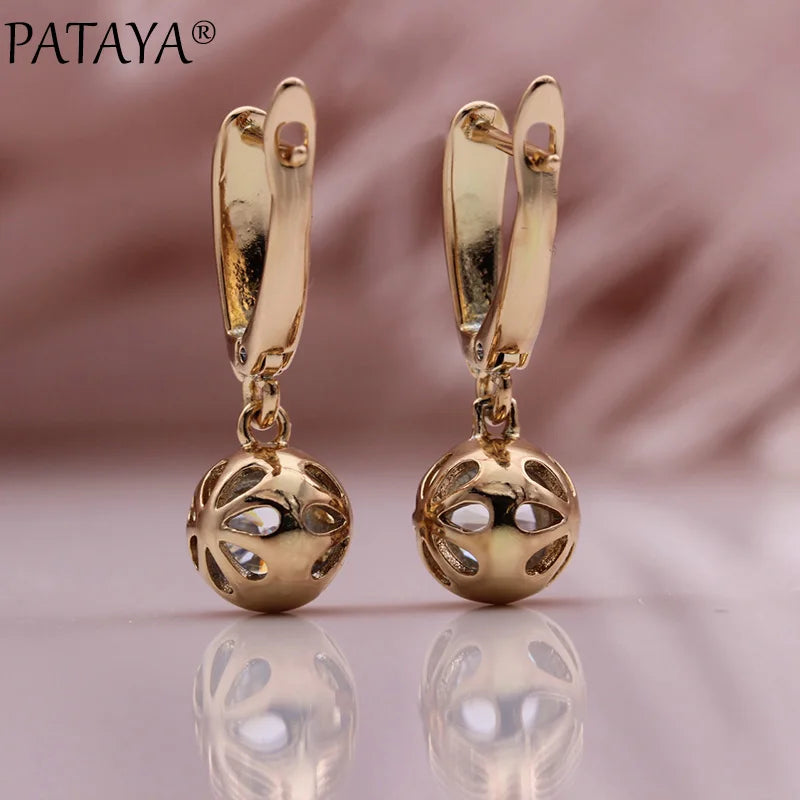 Rose Gold Zircon Hollow Ball Drop Earrings for Women
