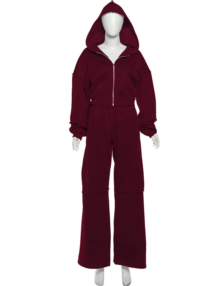 Cozy Woolen Hooded Pantsuit