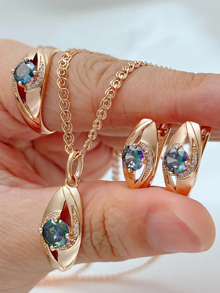 Colorful Zircon Three Piece Jewelry Set