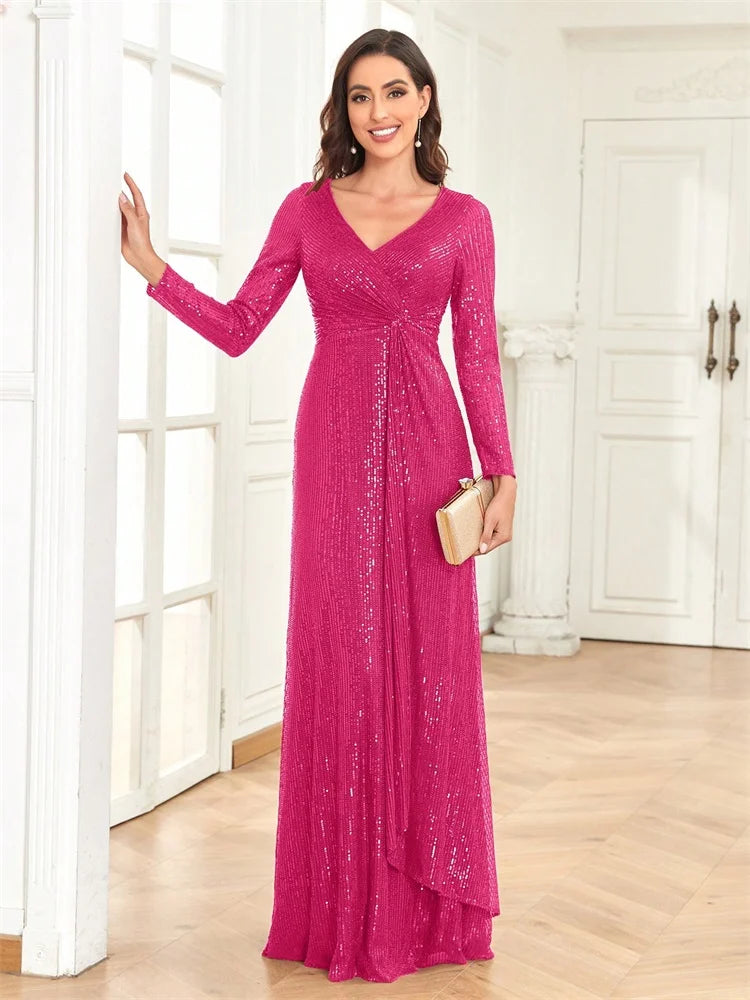 V-Neck Sequin Evening Gown