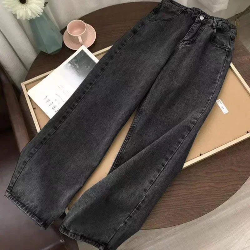 Vintage Cherry Blossom Embroidery Baggy Jeans Women Y2k Harajuku Hip Hop Casual 2000s Wide Trousers American Gothic Streetwear