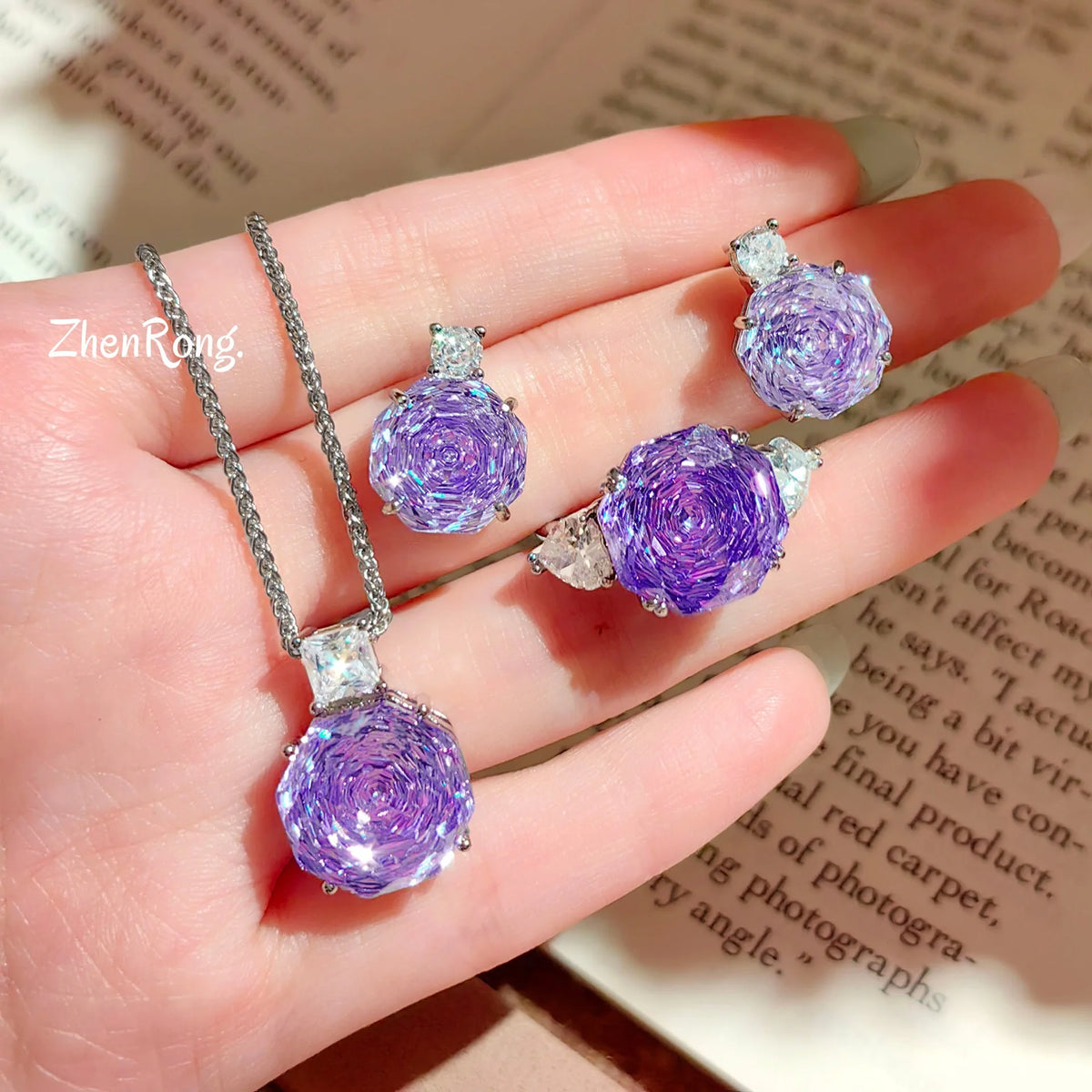 Rose Cut Cubic Zirconia Wedding Jewelry Set for Women