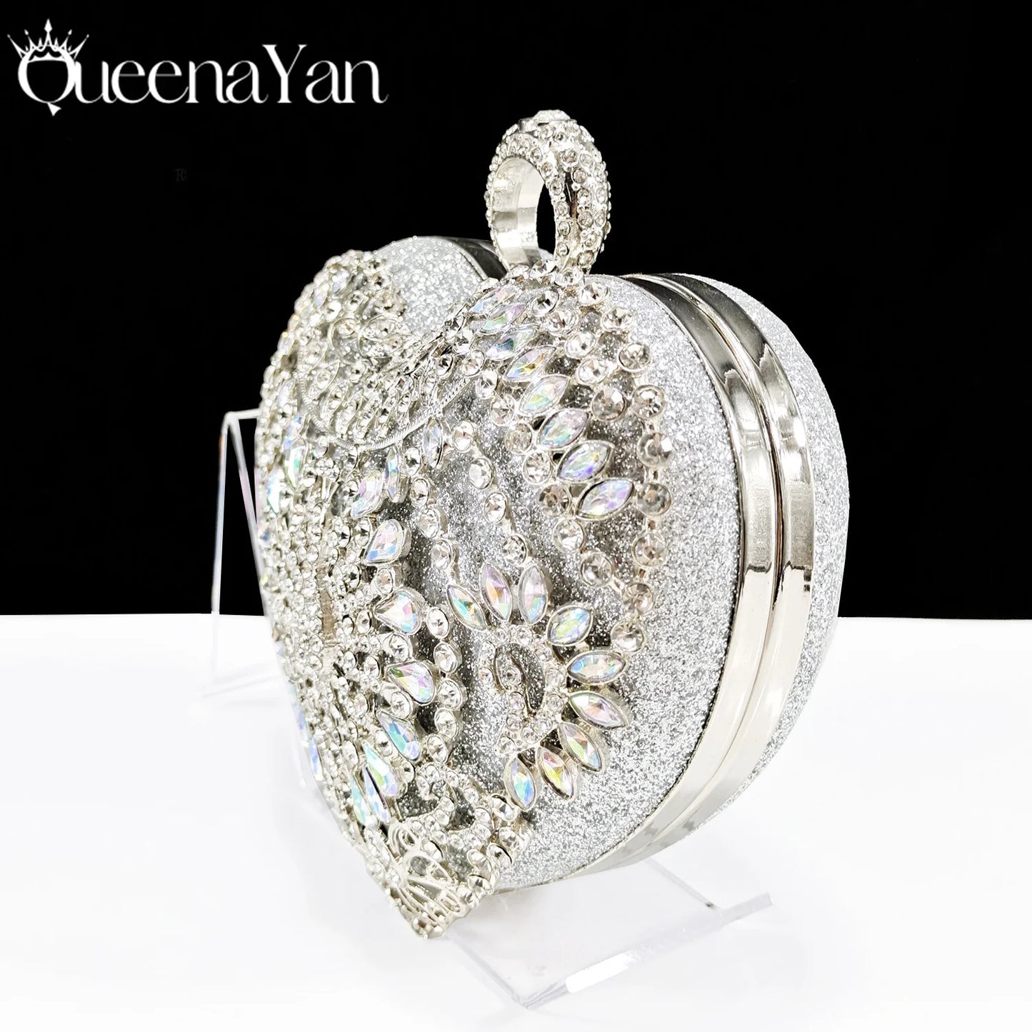 Italian Design Metal Rhinestone Decoration Ladies Evening Clutch Bag love Small Bag Chain Sky Blue Color Bag