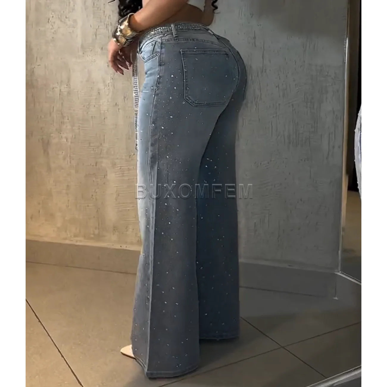 Women's Drilled Straight Leg Jeans Pants 2025 Stylish Baggy Pants Y2k Streetwear Outfit Wide Leg Loose Jeans Ladies Bottoms