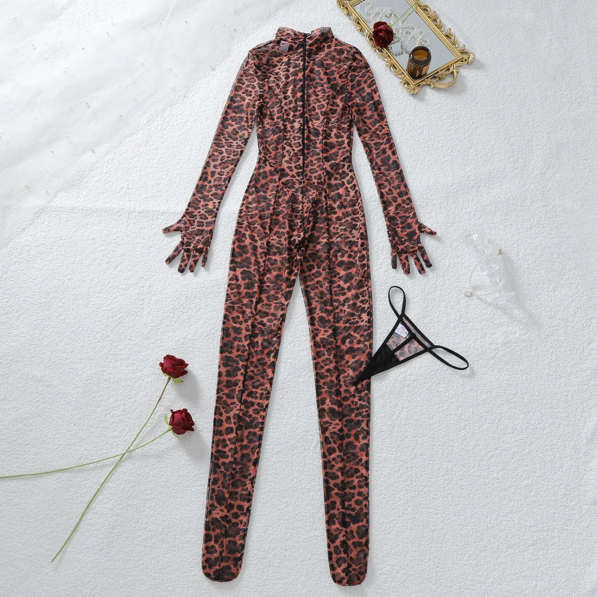 Slim Fit Leopard Print Long Sleeve Two Piece Set for Women