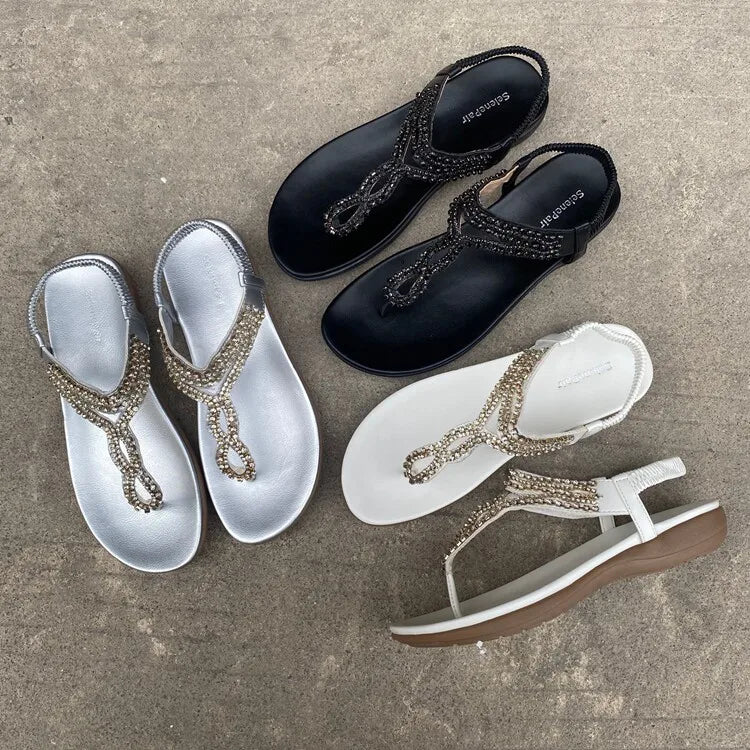 Comfortable Rhinestone Open Toe Flat Sandals for Women