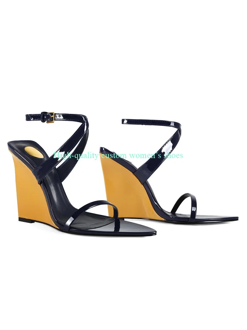 French Style Open Toe Thin Straps Wedges Sandals for Women