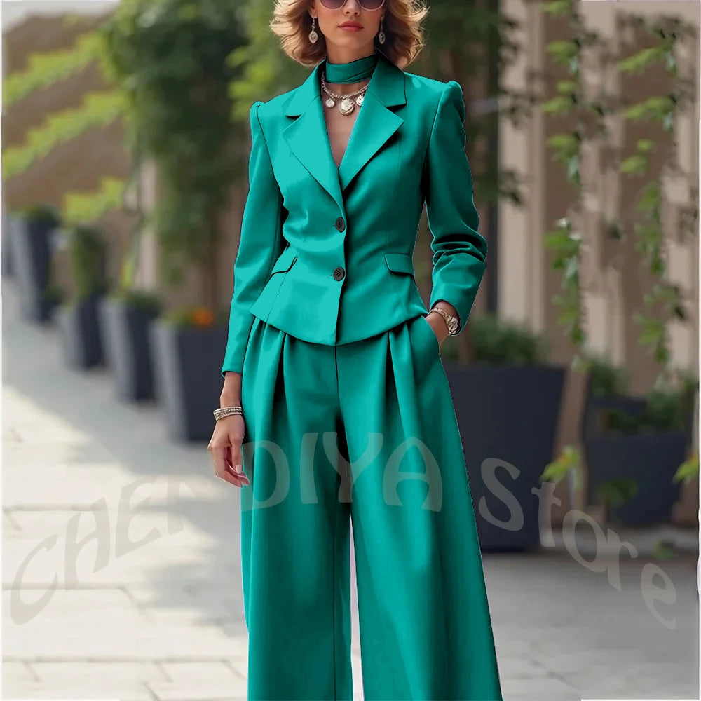 Elegant Notch Lapel Tailored Two Piece Suit Set for Women