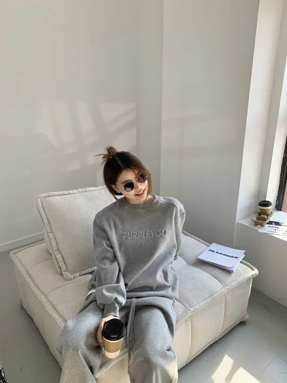 Thick Tracksuit Women Two Pieces Set Sweatshirts Pullover Hoodies Pockets Pants Suit Trousers Sports Matching Sets Autumn Spring