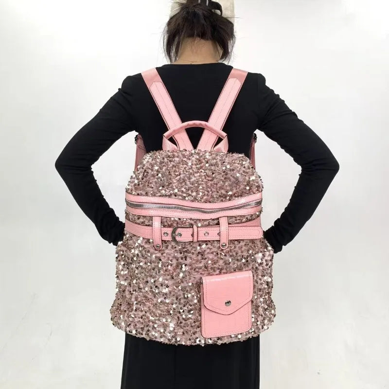 Women's Sequin Backpack Luxury Brand Shiny Sequin Women's Backpack Large Capacity Fashion Casual Travel Backpack High Quality