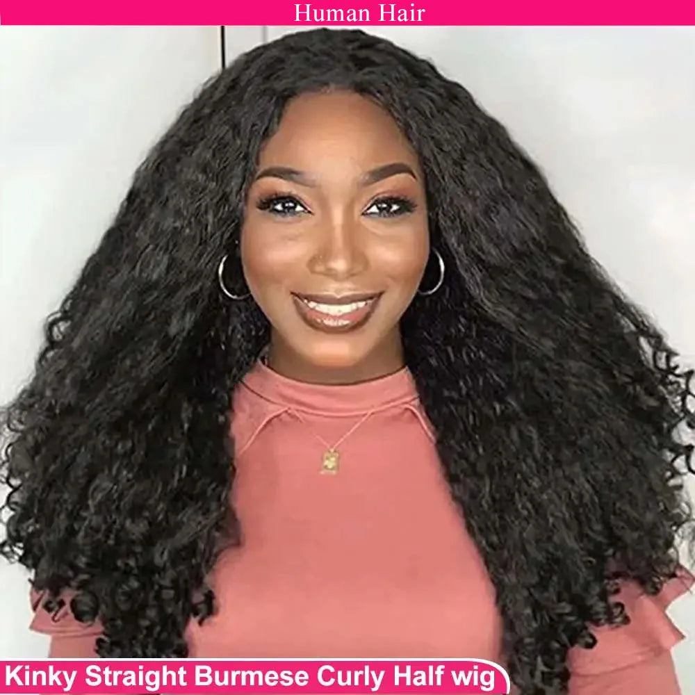 Glueless Human Hair Kinky Straight Half Wig for Women