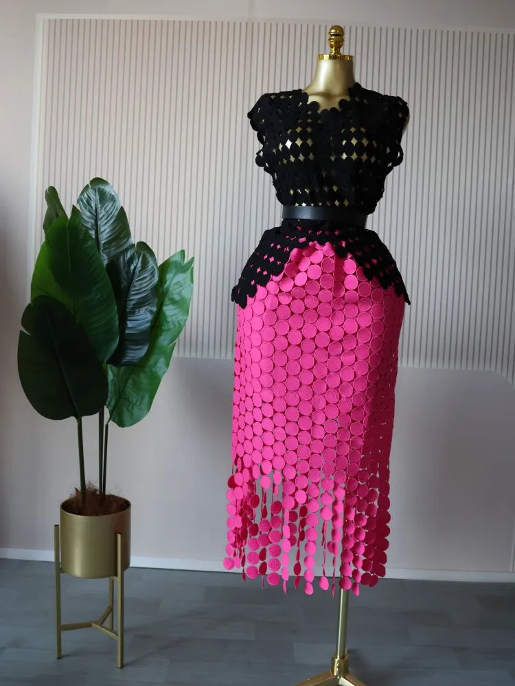 Stylish Cutout Crop Top And Maxi Skirt Two Piece Set for Women