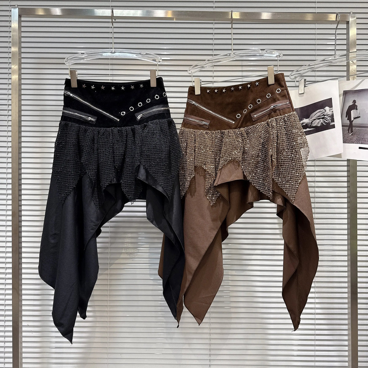 Irregular A Line Patchwork And Zipper Midi Skirt For Women