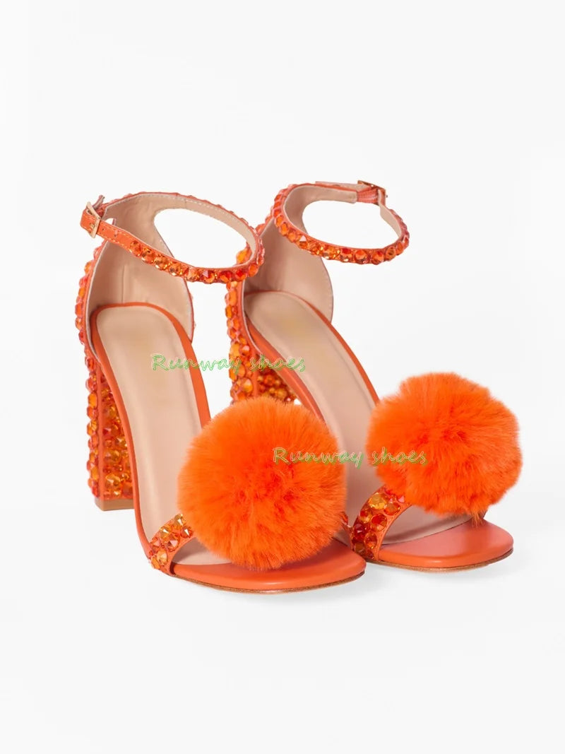 Elegant Rhinestone Open Toe Square Heel Sandals for Women
