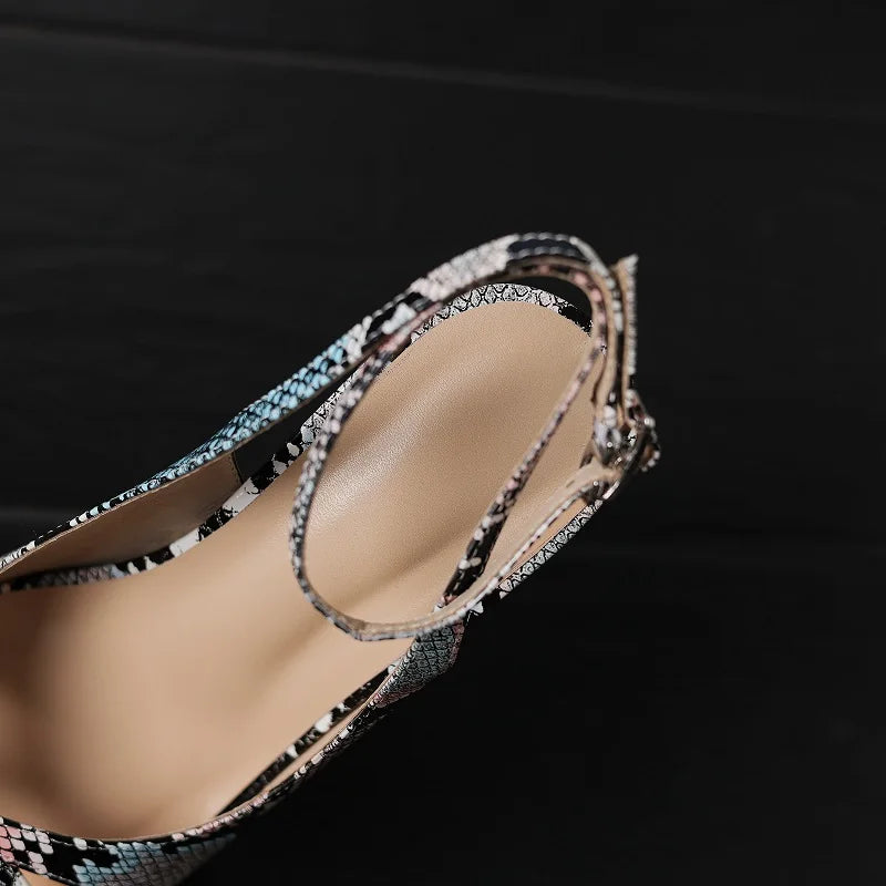 Snakegrain Textured Buckle Platform Wedge Sandals for Women