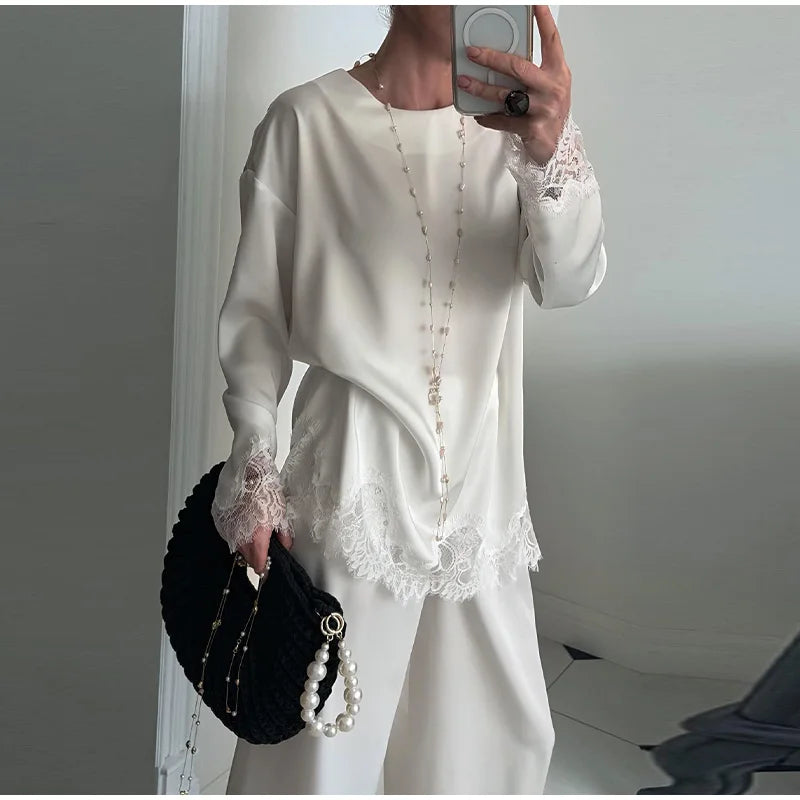 Elegant Lace Patchwork Loose Knee Length Dress for Women