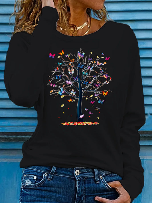 Colorful Tree Butterfly Long Sleeve Tee