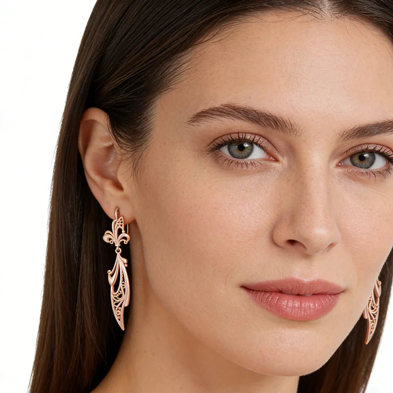 Glossy Rose Gold Flower Drop Earrings