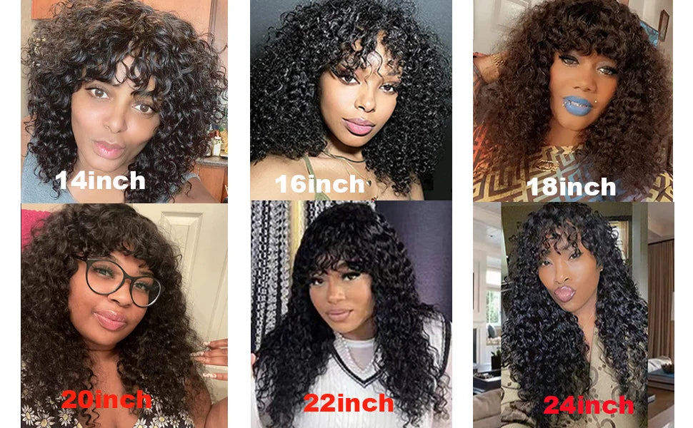Water Wave Glueless Human Hair Wig With Bangs for Women