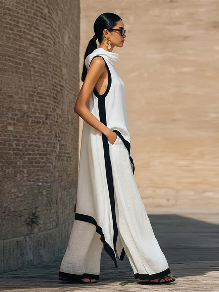 Casual Solid Blouse and Wide Leg Trousers for Women