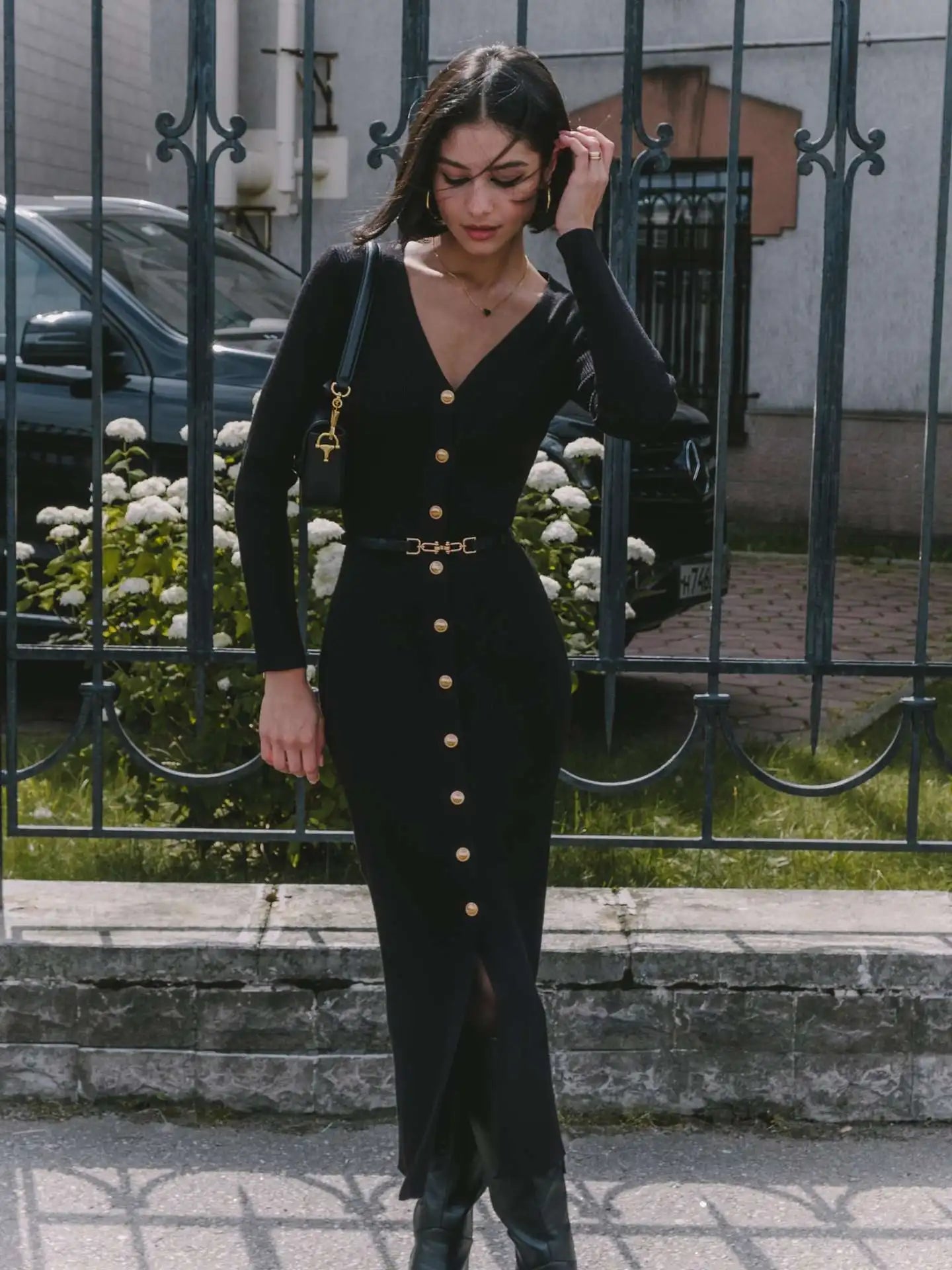 Cryptographic Fall Winter Knitted Button Sweaters Midi Dress Elegant Outfits Long Sleeve Split Bodycon Cardigan Dresses Clothes