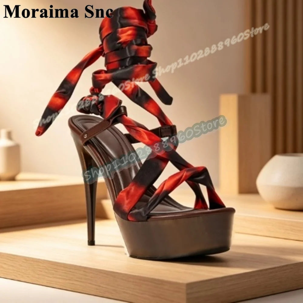 Gradient Color Lace Up High Platform Sandals for Women