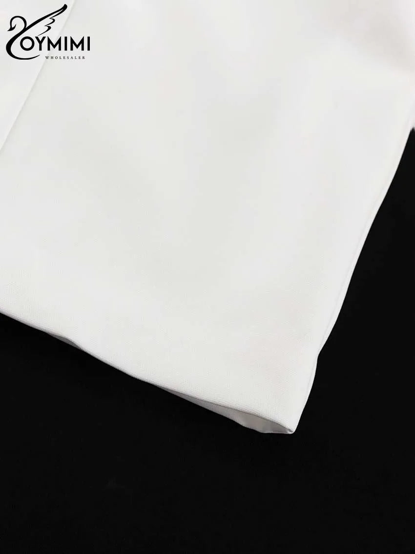 Oymimi Casual White O-Neck Dresses For Women Elegant Long Sleeve Slim Pockets Dresses Autumn Straight Mini Dress Female Clothing