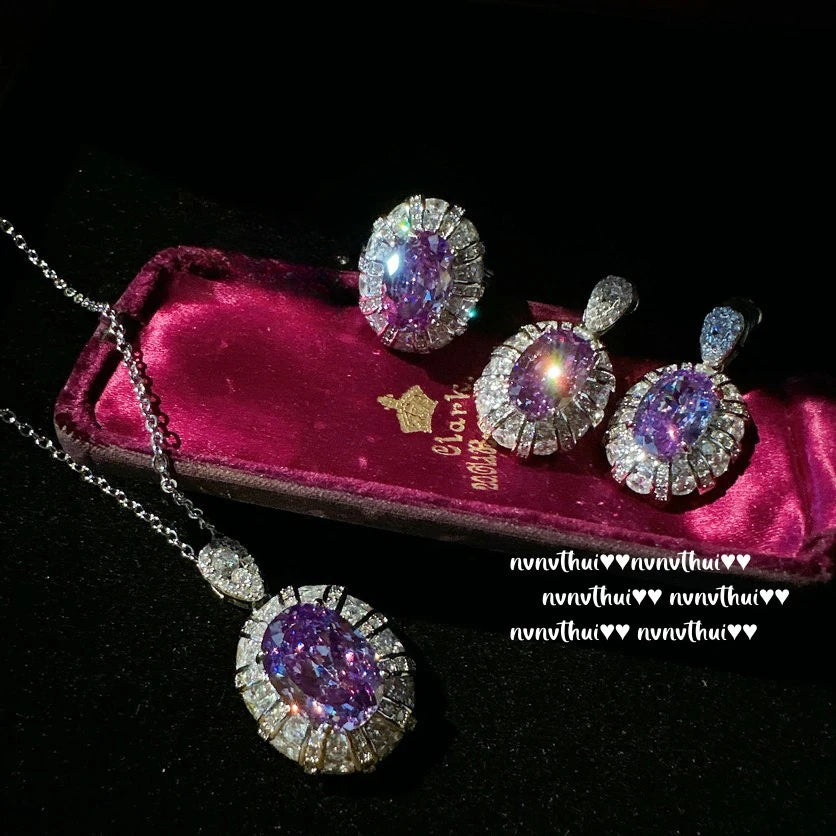 Elegant Geometric Amethyst Bridal Jewelry Set for Women