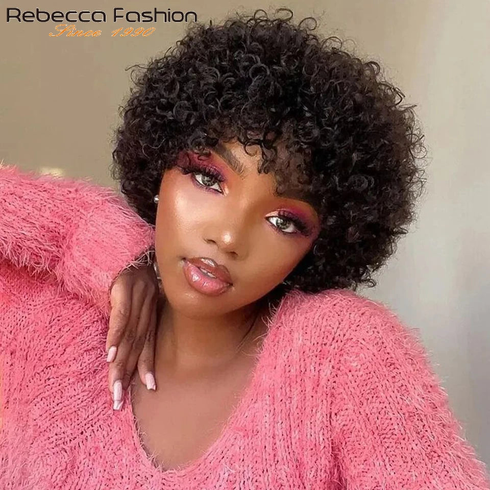 Short Kinky Curly Pixie Bob Human Hair Wig for Women