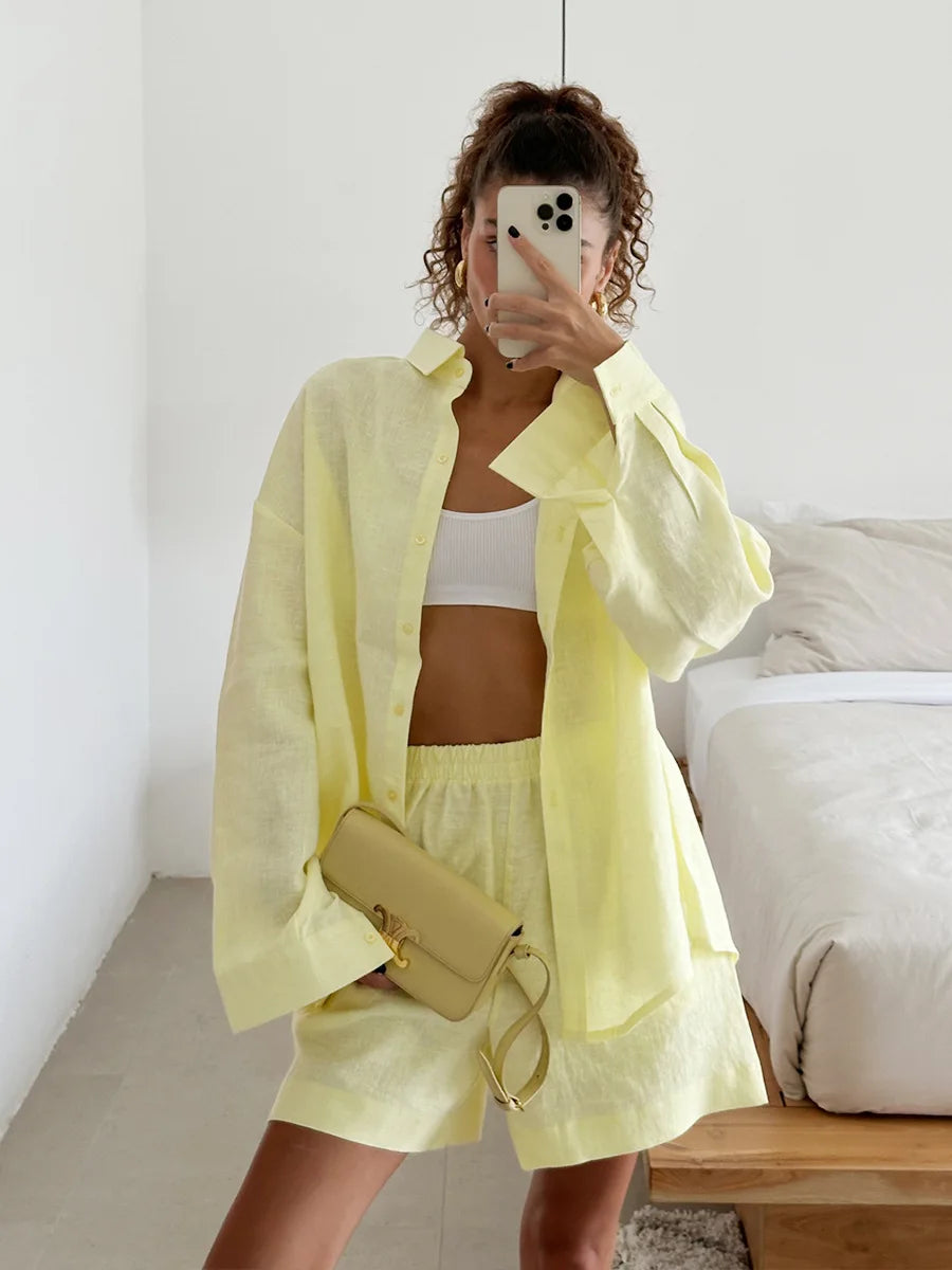 Lightweight White Cotton Summer Two Piece Set for Women