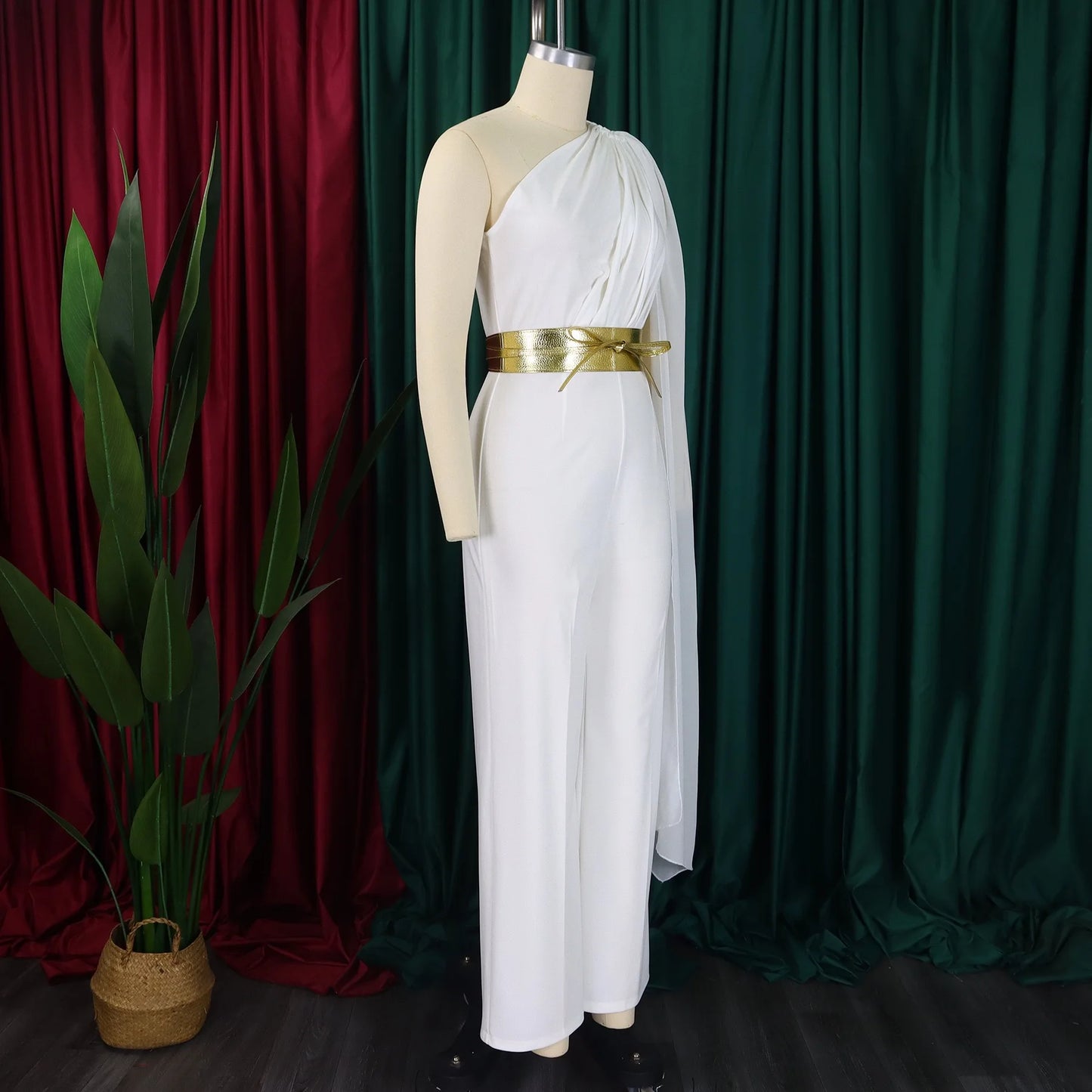 Elegant Jumpsuits & Rompers for Woman One Shoulder Flying Sleeve High Waisted Luxury Birthday Party Dinner Outfits Overalls 2024