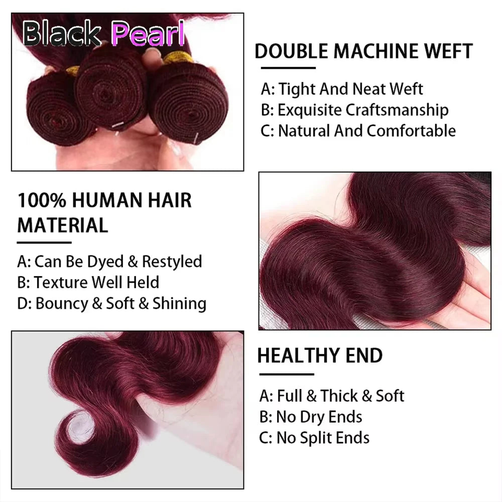 Burgundy Remy Body Wave Human Hair Bundles for Women