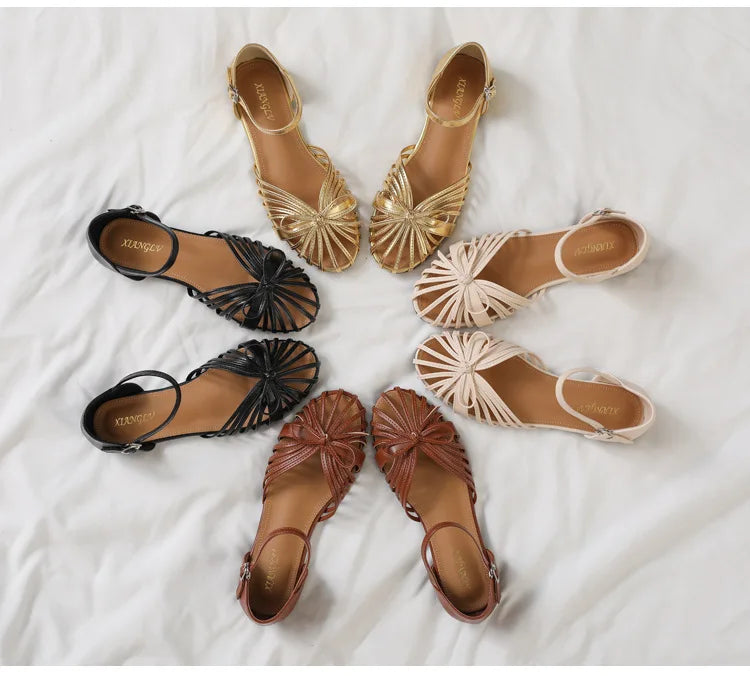 One Strap Hollow Out Sandals With Bow Detail For Women