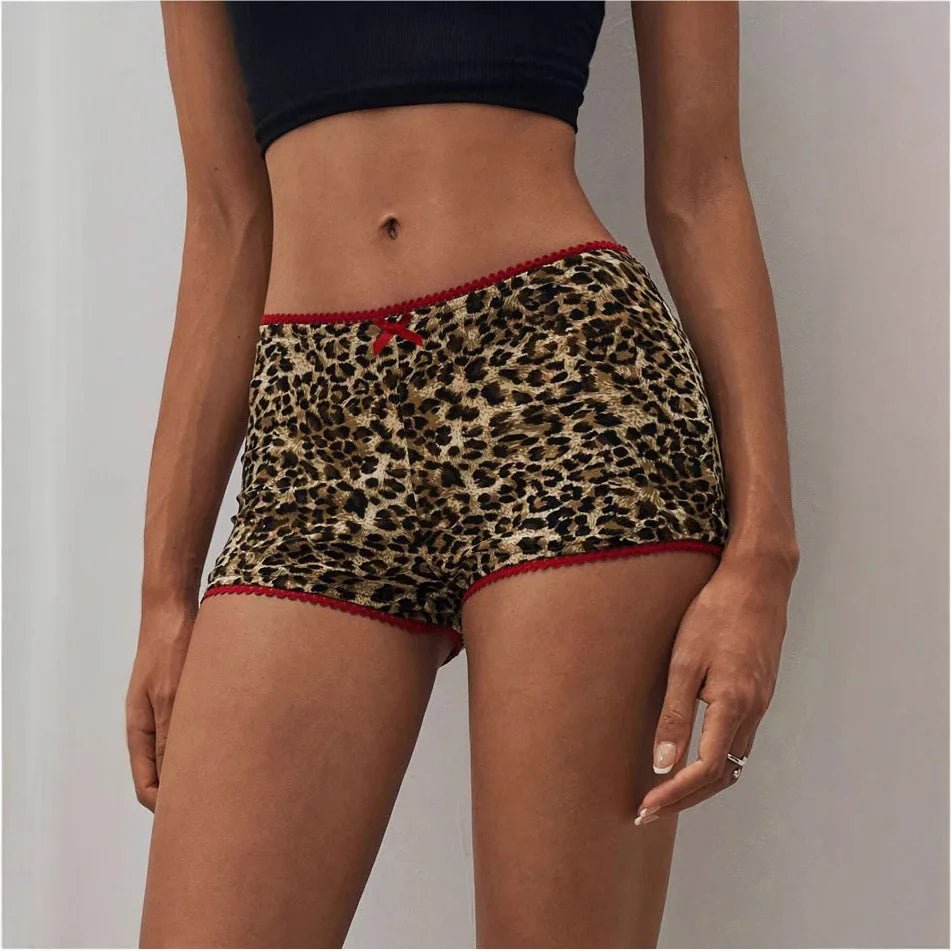 Leopard Print Two Piece Crop Top and Shorts Set for Women