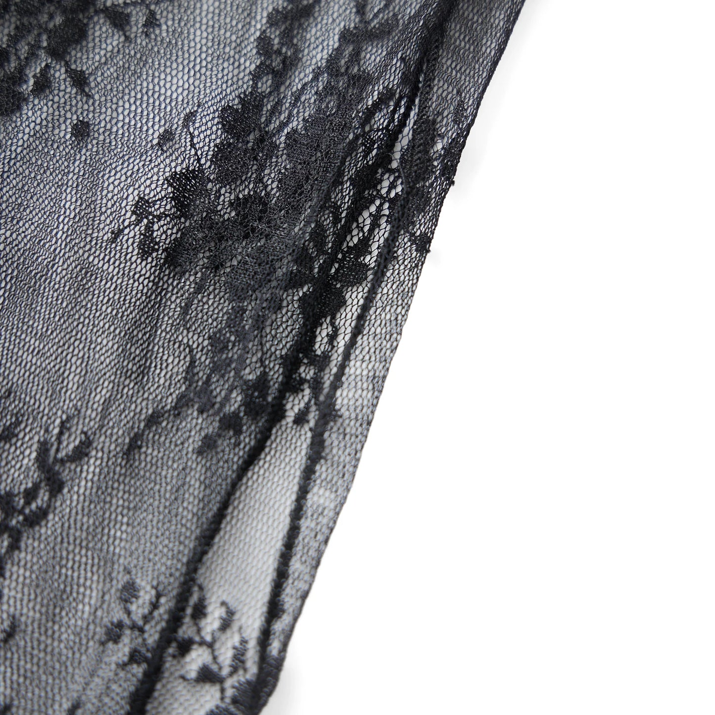 See-Through Lace Dress with Long Sleeves High Slit for Women