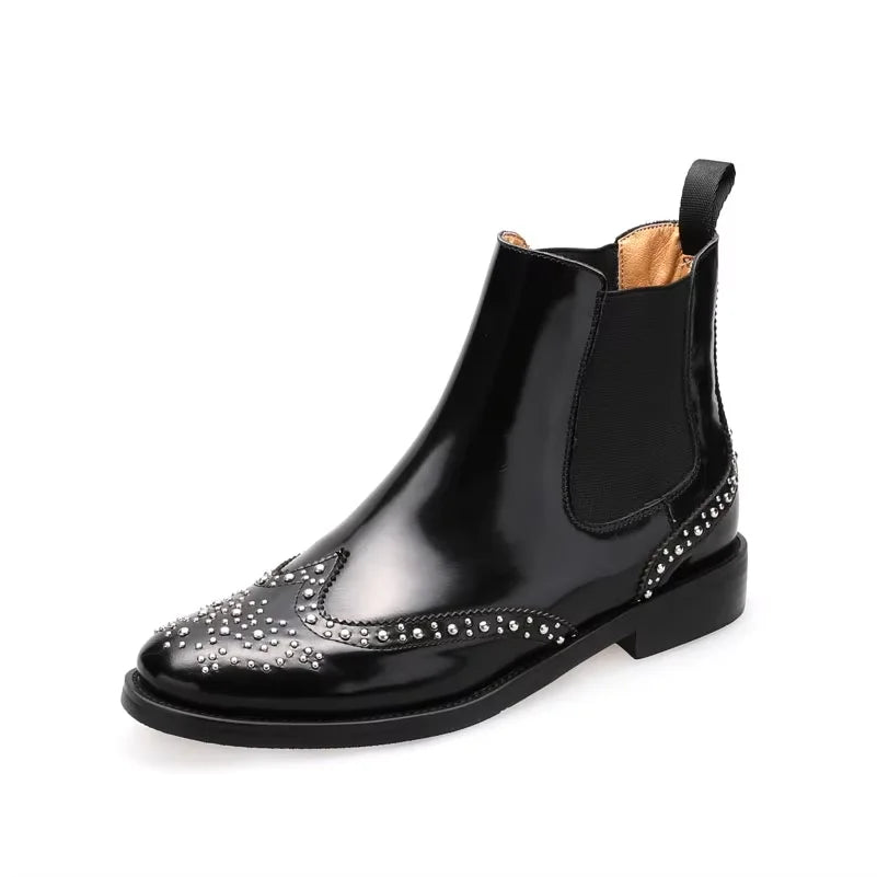 Rivet Patent Leather Slip On Ankle Boots for Women